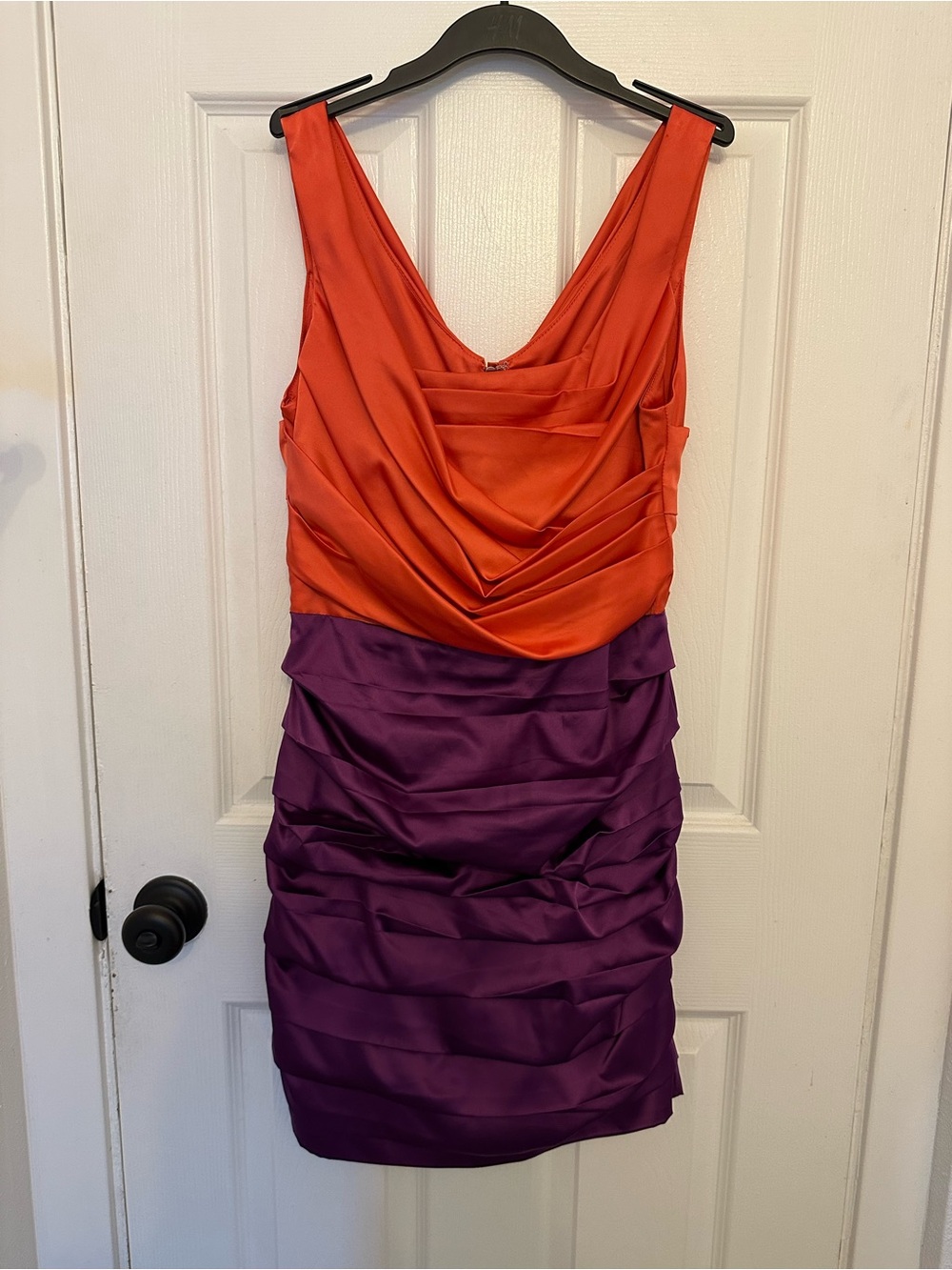 Express Orange and Purple Colorblock Sleeveless Ruched Mini Dress